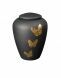 Glazen urn mat antraciet met goudkleurig vlinders
