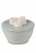 Grijsgroene mini urn van keramiek met witte rozen