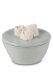Grijsgroene mini urn van keramiek met witte rozen