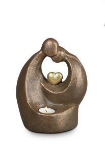 Kaarshouder mini urn 'Verlichte troost' met hartje | brons- en zilverkleurig