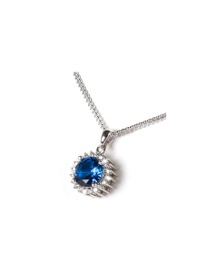 Zilveren (925) ashanger 'Rond met blauwe steen' & Zirkonia stenen