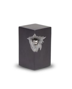 Keramische mini urn met zilverkleurig hartje - mat zwartgrijs
