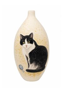 Handbeschilderde mini urn 'Kat' zwart-wit