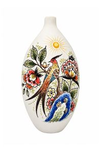 Handbeschilderde mini urn 'Paradijsvogel op bamboe'