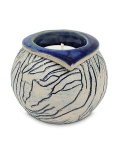 Handgemaakte kaarshouder mini urn 'Ares' blauw