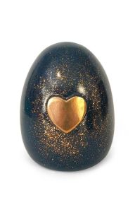 Handgemaakte mini urn 'Gouden hart' donkerblauw/groen