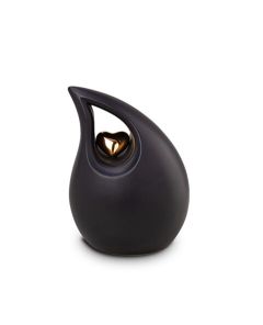 Keramische traandruppel mini urn met goudkleurig hart