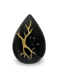Traandruppel mini urn 'Kintsugi' zwart met bladgoud