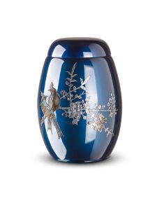Glasfiber urn donker blauw 'Liefdes vogels'