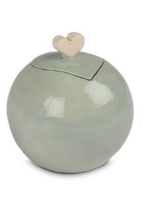 Grijsgroene mini urn van keramiek met hartje 'Love'