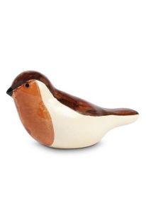 Mini urn van keramiek 'Roodborstje' - terra-beige
