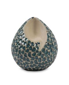 Handgemaakte traandruppel mini-urn van keramiek 'Ohm' - groenblauw