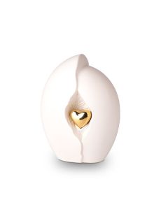Keramische mini urn 'Gouden hart' wit