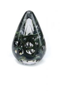 As-druppel urn van kristalglas zwart/groen transparant