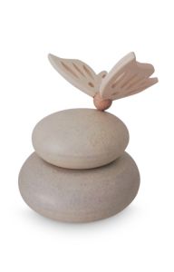 Handgemaakte baby urn met houten vlinder | naturel mat