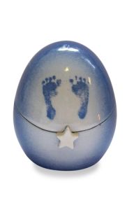 Handgemaakte baby urn 'Voetjes' blauw