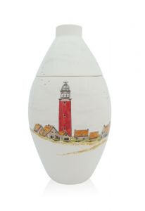 Handbeschilderde urn 'Vuurtoren Texel eiland'