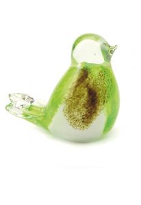 Mini urn van kristalglas 'Vogeltje' bruin / wit / groen 