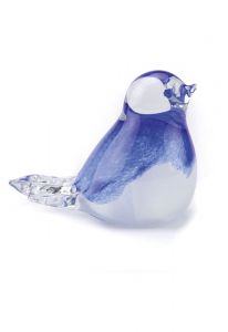 Mini urn van kristalglas 'Vogeltje' blauw / wit