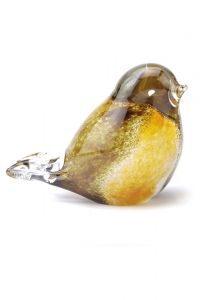 Mini urn van kristalglas 'Vogeltje' bruin / geel / wit