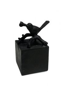 Bronzen mini urn 'Vogeltje met roos'