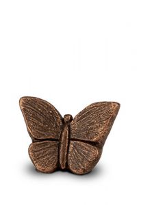 Kleine keramische kunst vlinderurn bronskleurig