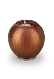 Kristal glazen kaarshouder mini urn bruin craquelé