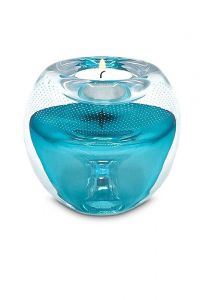 Theelicht mini urn van kristalglas Tiffany blauw