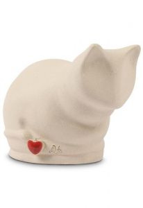 Handgemaakte kattenurn van keramiek met hartje – wit