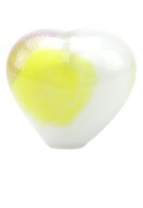 Hartvormige mini urn van kristalglas geel-wit
