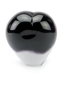 Hartvormige mini urn van kristalglas zwart-wit