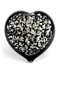 Hartvormige mini urn van kristalglas zwart-zilver