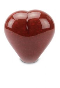 Hartvormige mini urn van kristalglas rood