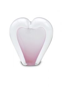 Hartvormige mini urn van kristalglas 'Memorie' opaal roze