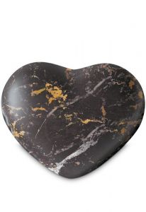 Halfstaande hart urn - Zwart met goudkleurige aders - Love Collectie