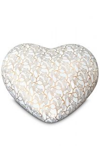 Halfstaande hart urn met goudkleurige bladeren - Love Collection