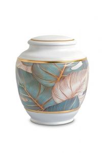 Mini urn van porselein 'Classica' | gekleurde bladen met goudkleurige boorden