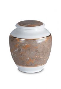 Mini urn van porselein 'Classica' | bruin marmer motief met goudkleurige boorden