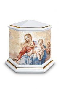 Mini urn van porselein 'Esagono' | Onze-Lieve-Vrouw met Kind - goudkleurige boorden