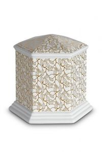 Mini urn van porselein 'Esagono' | Pure Gold bladeren