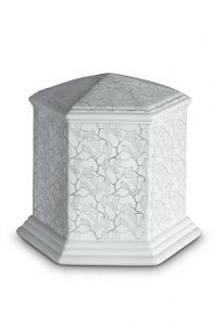 Mini urn van porselein 'Esagono' | Mat Platinumkleurige bladeren