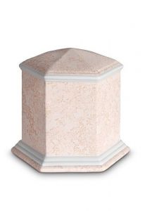 Mini urn van porselein 'Esagono' | Coral roze reliëf