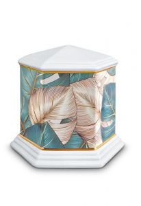 Mini urn van porselein 'Esagono' | Kleurrijke bladeren