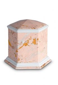 Mini urn van porselein 'Esagono' | Roze marmer motief