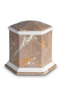 Mini urn van porselein 'Esagono' | Bruin marmer motief