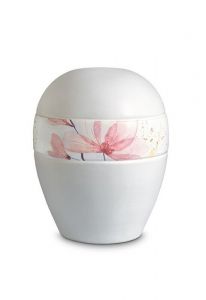 Porseleinen mini urn 'Planet' - Band met bloemen roze