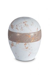 Porseleinen mini urn 'Planet' - wit en bruin marmer motief