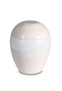 Porseleinen mini urn 'Planet' - Beige bloemmotief reliëf