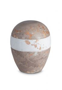 Porseleinen mini urn 'Planet' - Bruin en wit marmer motief