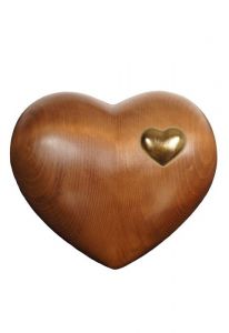 Hart urn van hout - donker gebeitst met goudkleurig hartje